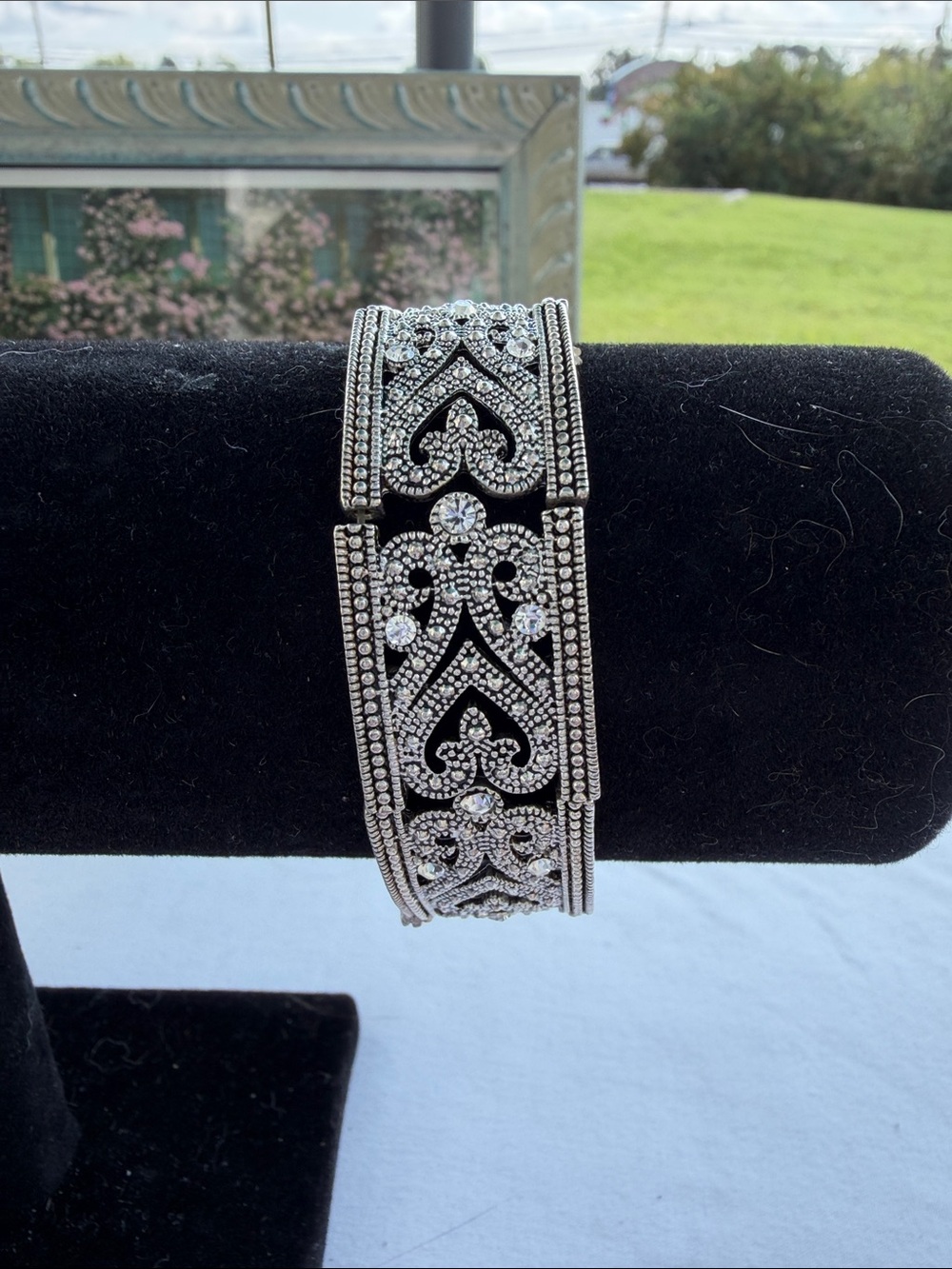 Silver-Tone Crystal Filigree Cuff Bracelet - Elegant Women's Jewelry